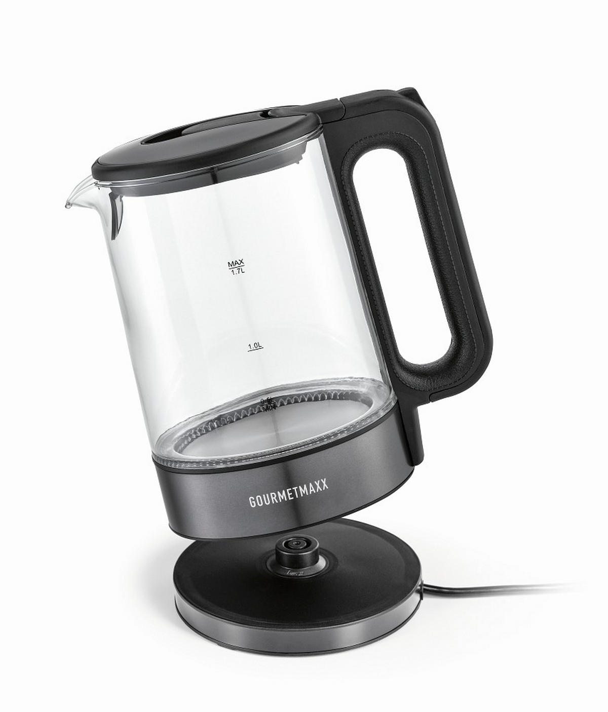 WASSERKOCHER GOURMETmaxx 1,7 l  - Edelstahlfarben/Transparent, Basics, Glas/Kunststoff (21,55/15,1/24,35cm) - GOURMETMAXX