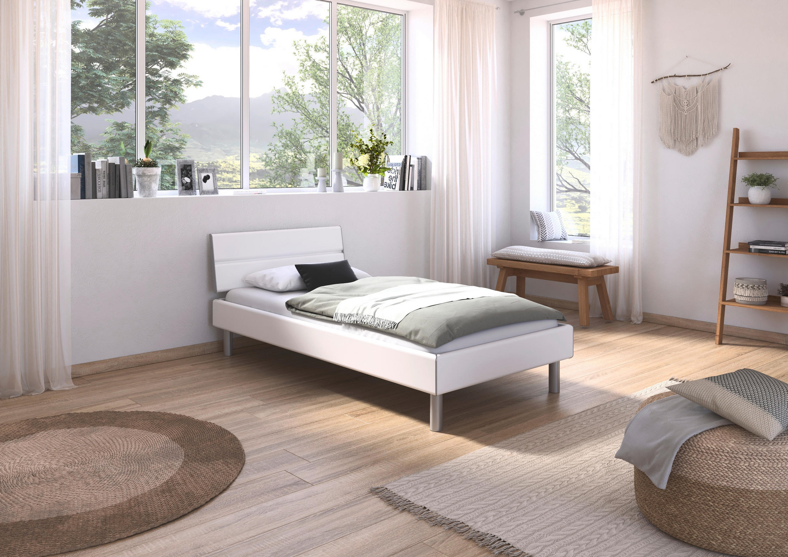 BETT 100/200 cm  in Weiß  - Alufarben/Weiß, Design, Metall (100/200cm) - Carryhome