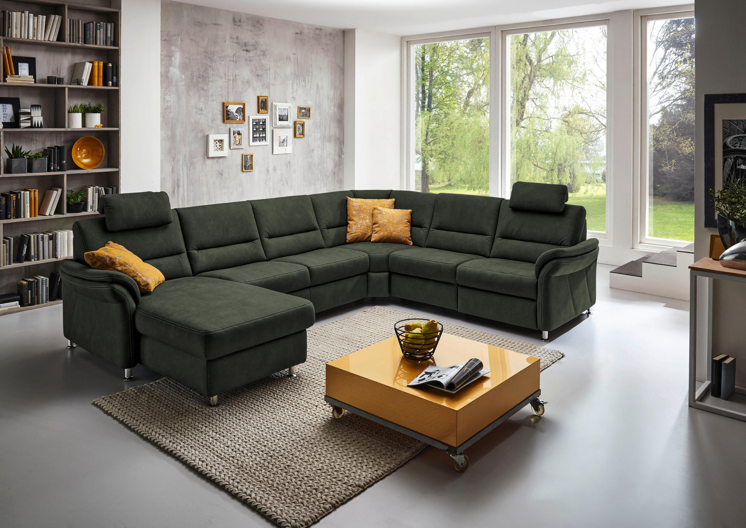 SOFFA i mikrofiber mörkgrön  - aluminiumfärg/mörkgrön, Klassisk, metall/textil (173/330/262cm) - Beldomo System