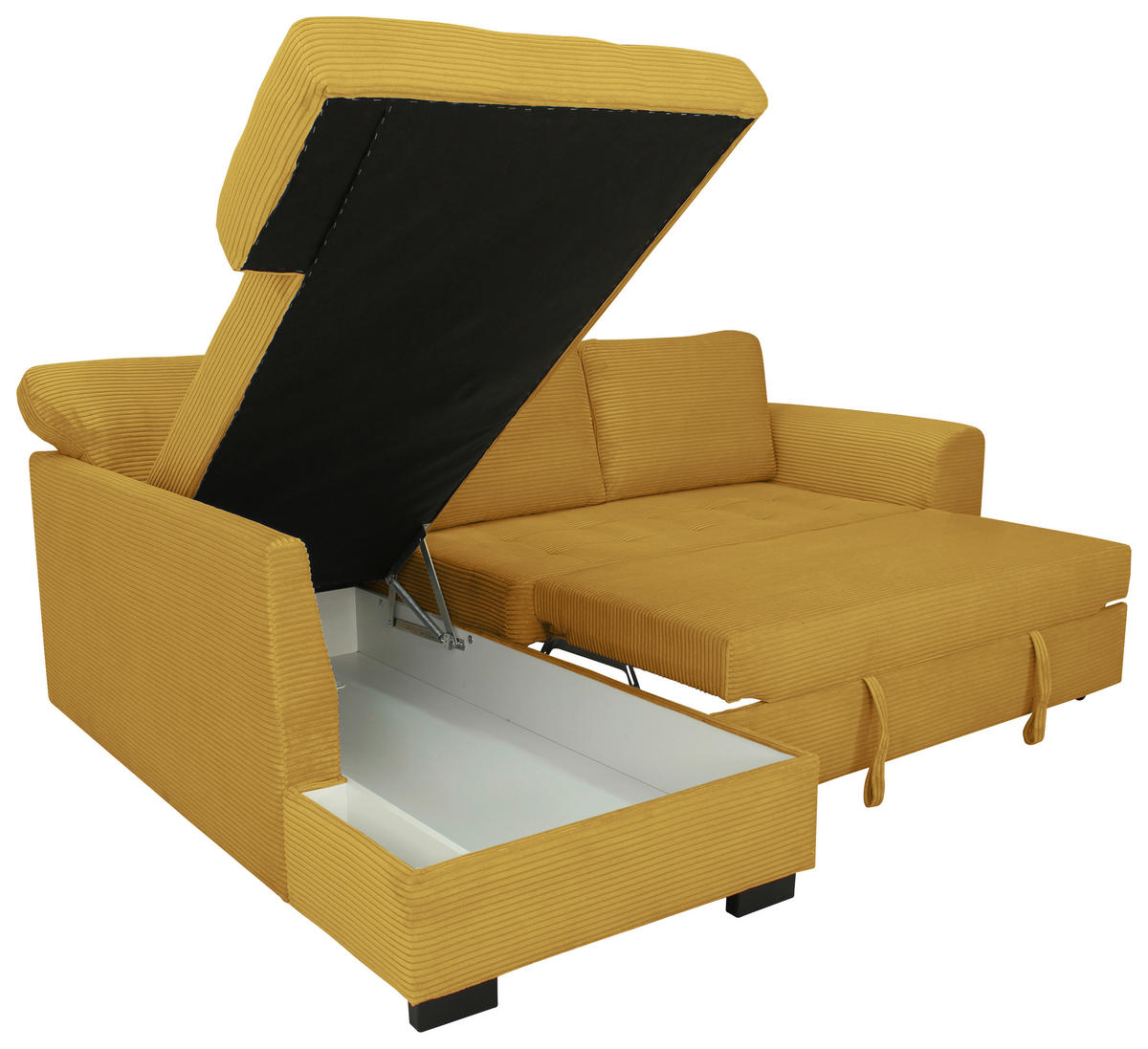 ECKSOFA JOHN Senfgelb Cord Rückenkissen, Bettkasten, Liegefläche im Originalstoff  - Senfgelb/Schwarz, Trend, Kunststoff/Textil (178/239cm) - P & B