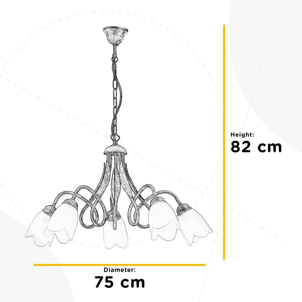 KRONLEUCHTER 75/82 cm   - Weiß, KONVENTIONELL, Glas/Metall (75/82cm)
