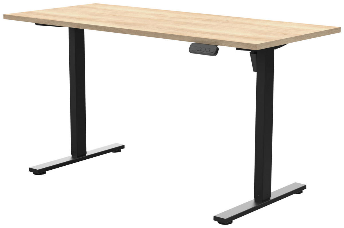 SCHREIBTISCH 138/60/72,7-117,2 cm Eichefarben höhenverstellbar  - Eichefarben/Schwarz, Basics, Holzwerkstoff/Kunststoff (138/60/72,7-117,2cm) - MID.YOU