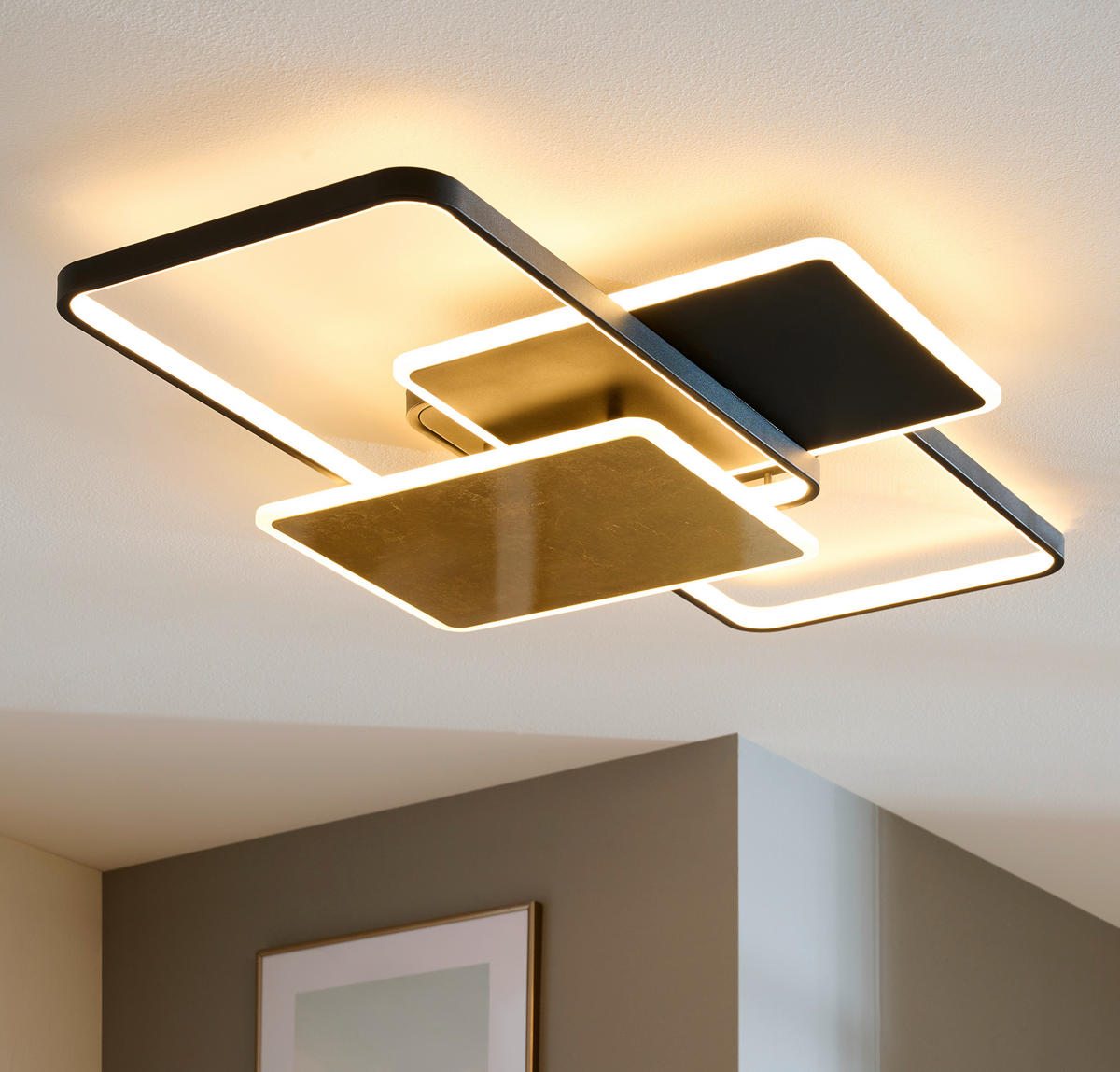 STROPNÉ LED SVIETIDLO, 55/90 cm  - biela/zlatá, Design, kov/plast (55/90cm)
