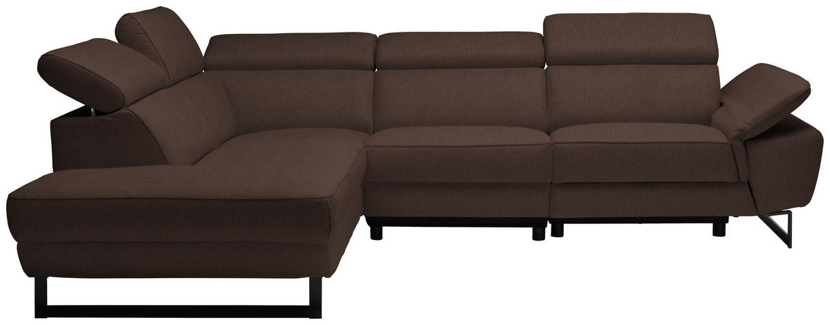 ECKSOFA in Echtleder Braun  - Schwarz/Braun, Design, Leder/Metall (225/281cm) - Celina Home