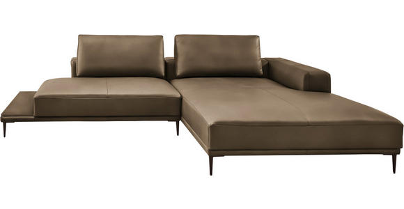 ECKSOFA  in Echtleder Cappuccino  304/201 cm  - Schwarz/Cappuccino, Design, Leder/Metall (304/201cm) - Belluti