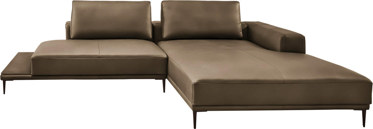 ECKSOFA  in Echtleder Cappuccino  304/201 cm  - Schwarz/Cappuccino, Design, Leder/Metall (304/201cm) - Belluti