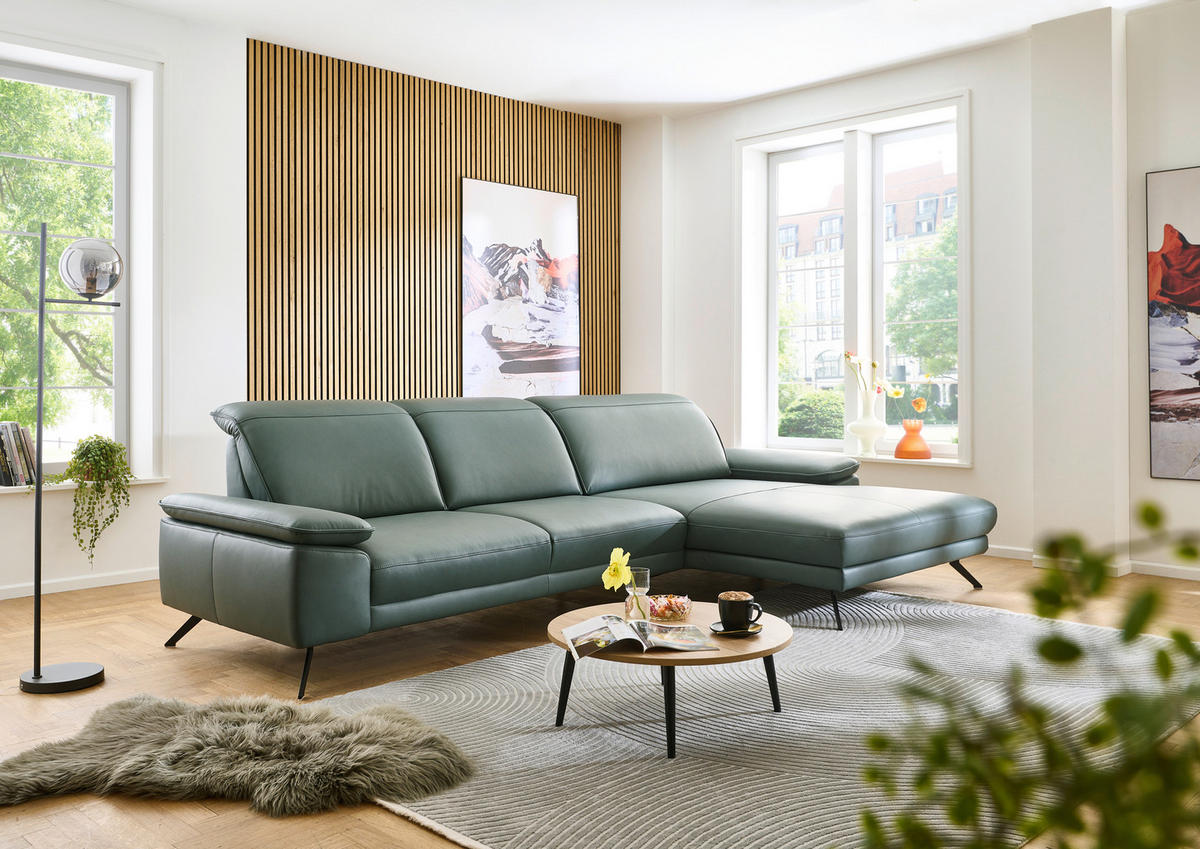 ECKSOFA Dieter Knoll Opal Echtleder  - Opal/Schwarz, Design, Leder/Metall (332/193cm) - Dieter Knoll