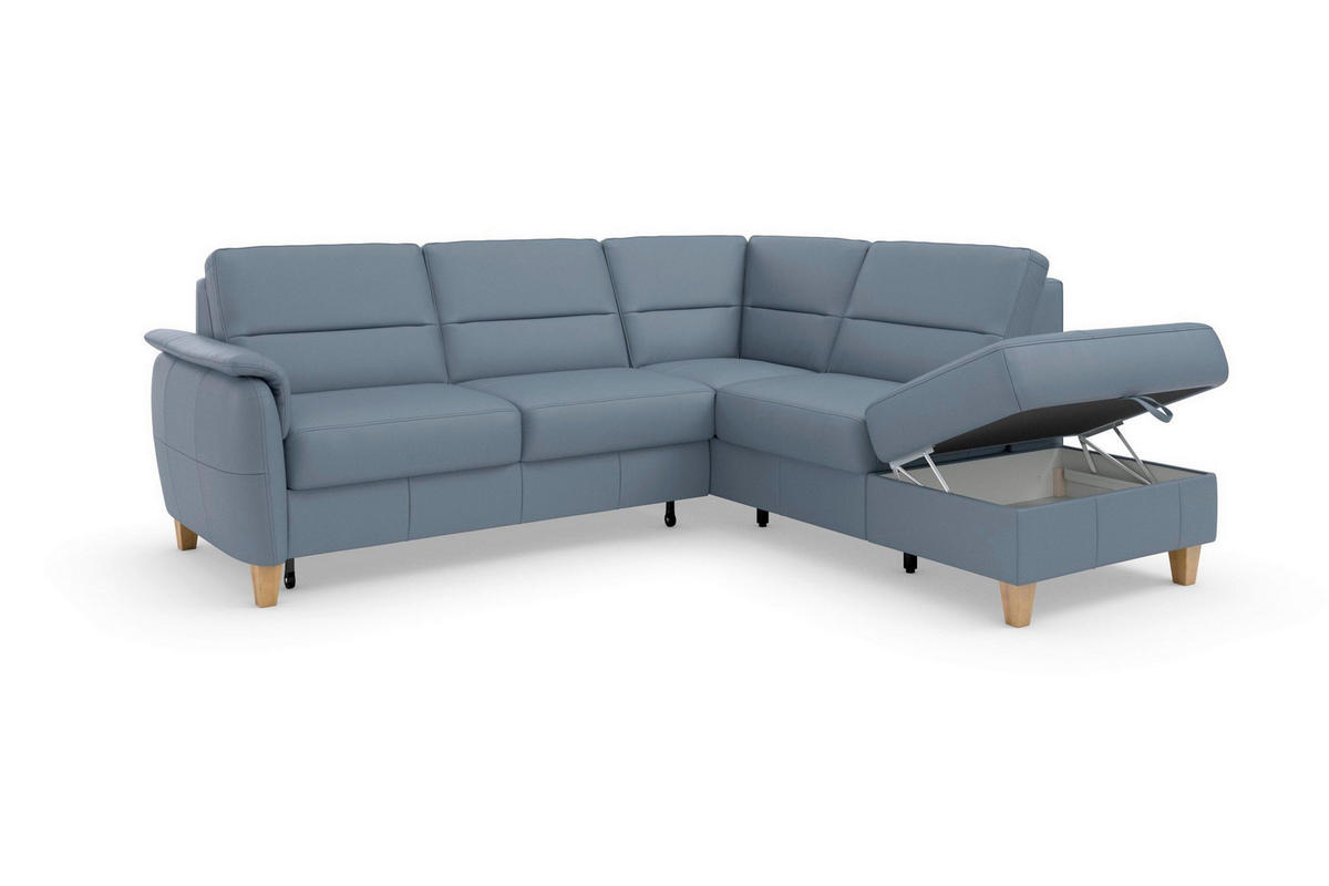ROHOVÁ SEDAČKA, textil, kůže, šedomodrá - šedomodrá/barvy dubu, Basics, dřevo/textil (236/212cm) - Sit & More