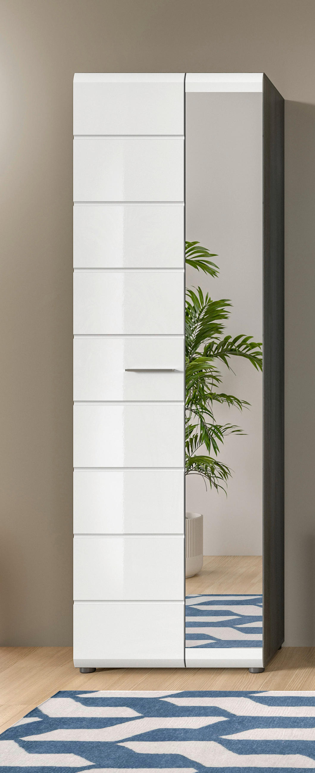 SKŘÍŇ NA ODĚV, vysoce lesklá bílá, 60/192/37 cm - barvy stříbra/vysoce lesklá bílá, Design, kompozitní dřevo/plast (60/192/37cm) - MID.YOU