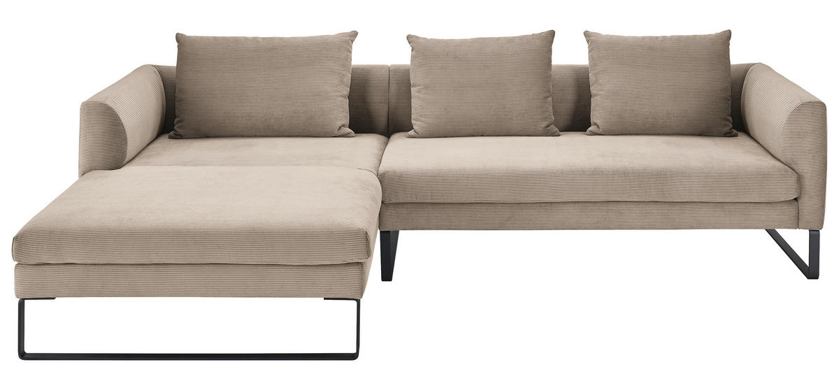 ECKSOFA in Cord Taupe  - Taupe/Schwarz, Konventionell, Textil/Metall (178/284cm) - Hom`in