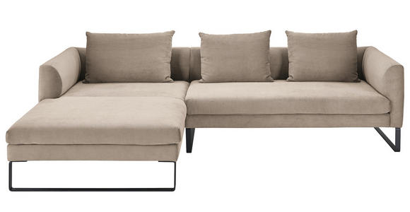 ECKSOFA Taupe Cord  - Taupe/Schwarz, KONVENTIONELL, Textil/Metall (178/284cm) - Hom`in