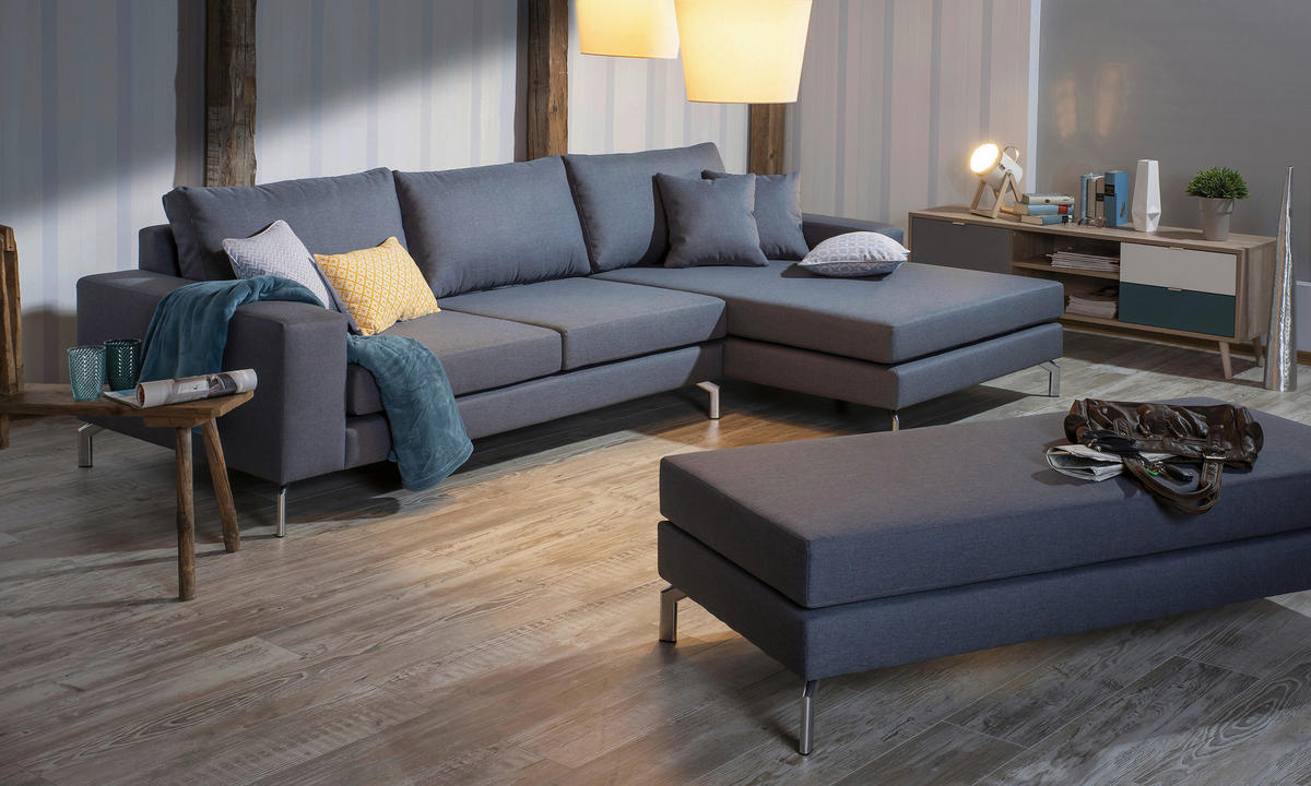 HOCKER Flachgewebe Dunkelblau  - Silberfarben/Dunkelblau, Design, Textil/Metall (155/45/67cm) - Max Winzer
