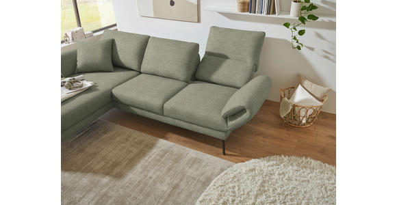 ECKSOFA  in Flachgewebe Salbeigrün Armteilverstellung, Relaxfunktion, Drehsitzfunktion  175-224/255-365 cm  - Salbeigrün/Schwarz, Design, Textil/Metall (175-224/255-365cm) - Dieter Knoll
