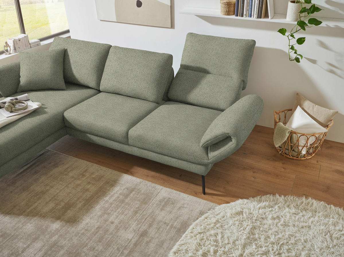 ECKSOFA  in Flachgewebe Salbeigrün  175-224/255-365 cm  - Salbeigrün/Schwarz, Design, Textil/Metall (175-224/255-365cm) - Dieter Knoll