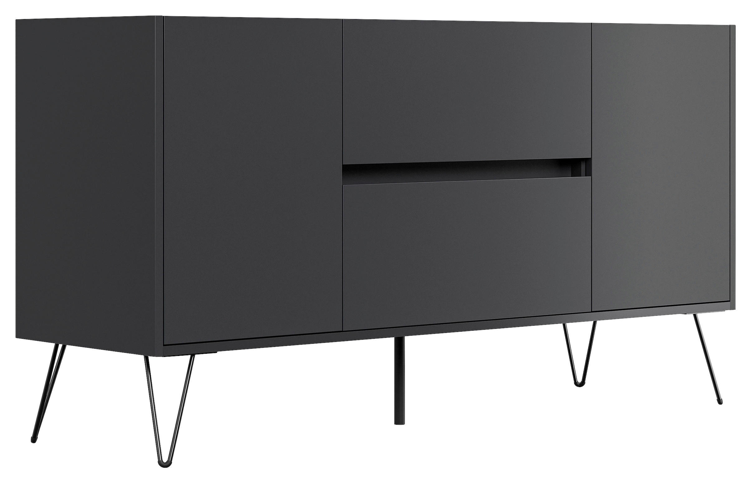 SIDEBOARD Posseik Industrial 139/75,8/42 cm 2 Schublade(n)  - Graphitfarben/Schwarz, Design, Holzwerkstoff/Metall (139/75,8/42cm) - MID.YOU