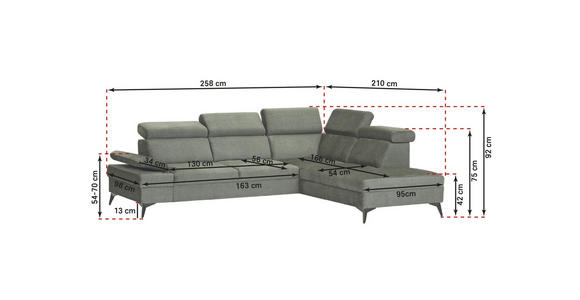 ECKSOFA Dunkelgrün Flachgewebe Rücken echt, Kopfteilverstellung, Sitzvorzug  - Dunkelgrün/Schwarz, MODERN, Textil/Metall (258/210cm) - Landscape