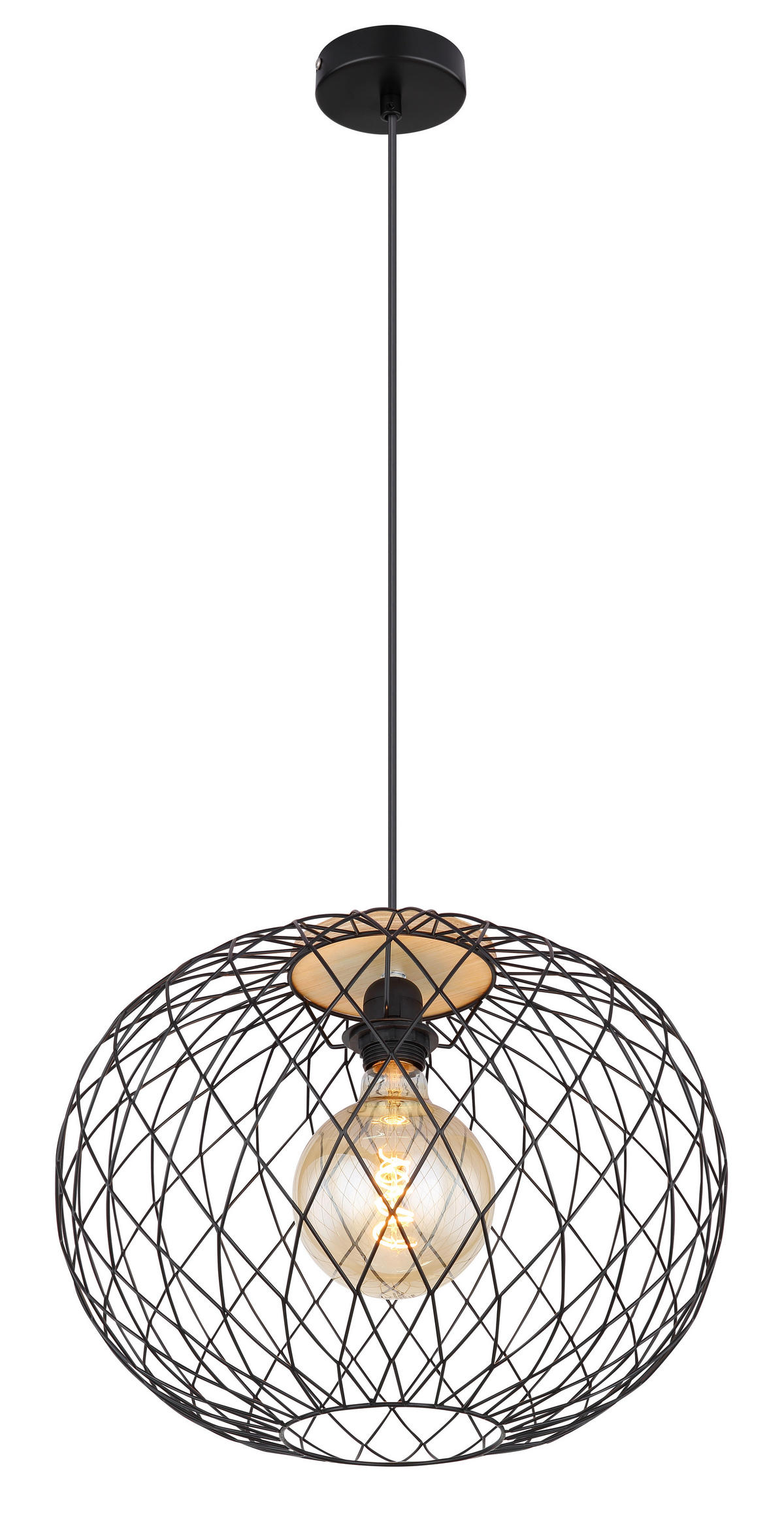 VISEČA SVETILKA        40/150 cm      E27 - črna/rjava, Basics, kovina/les (40/150cm) - Globo
