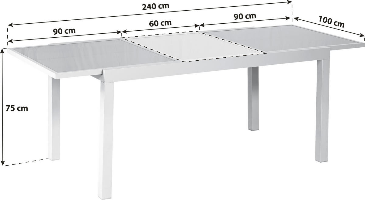 GARTENTISCH 180/240/100/75 cm Metall, Glas rechteckig  - Silberfarben, KONVENTIONELL, Glas/Metall (180/240/100/75cm) - Gardenson