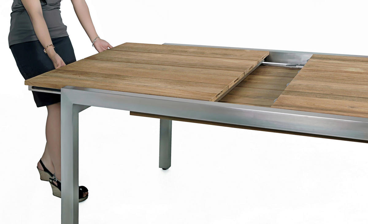 GARTENTISCH 220/340/75/100 cm Holz, Metall  - Edelstahlfarben/Teakfarben, Modern, Holz/Metall (220/340/75/100cm) - Zebra 