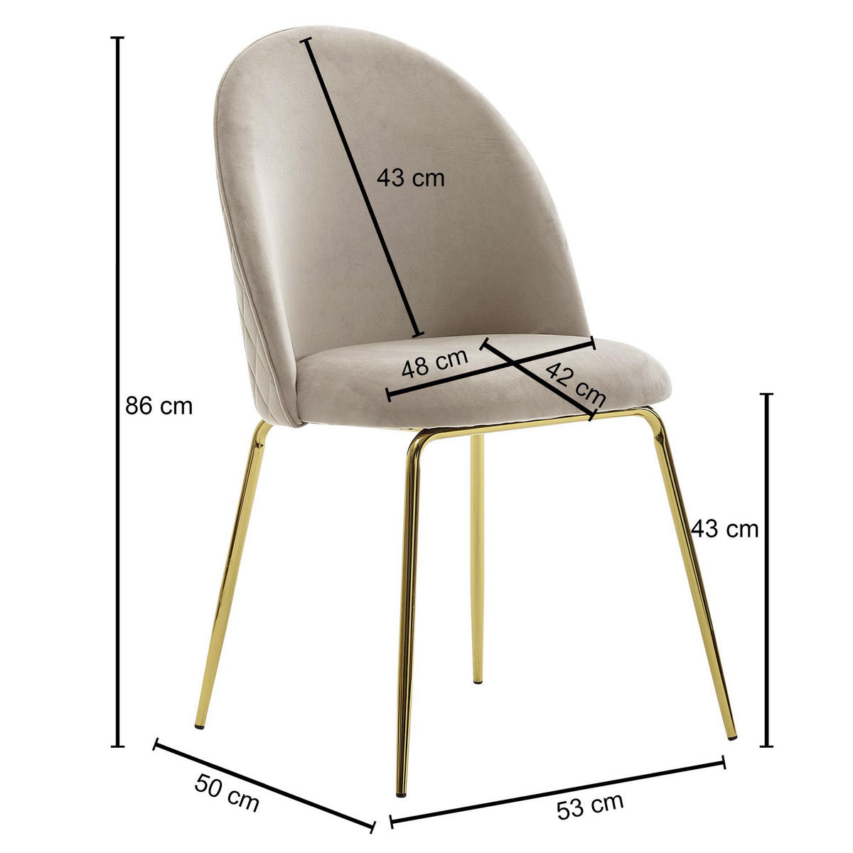 STUHL-SET 2 Stück  in Samt  - Beige/Goldfarben, Modern, Textil/Metall (53/86/50cm) - MID.YOU