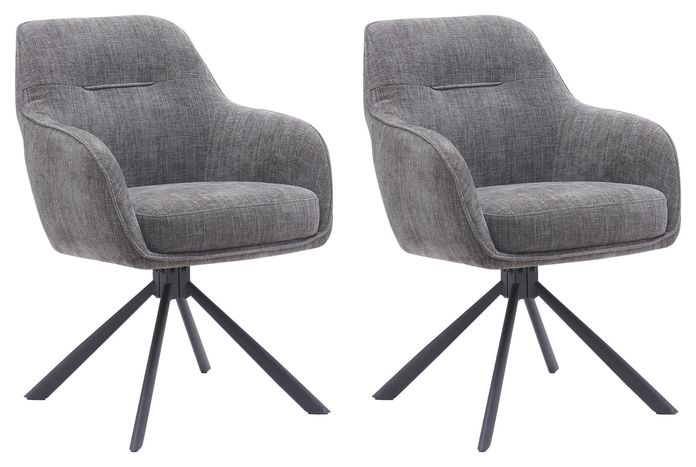 ARMLEHNSTUHL-SET 2 Stück Sitzfläche 360° drehbar, automatische Rückholfunktion, gepolsterte Armlehnen Chenille  - Graphitfarben/Schwarz, MODERN, Textil/Metall (59/87/65cm) - Livetastic