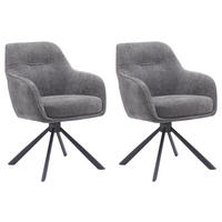 ARMLEHNSTUHL-SET 2 Stück Sitzfläche 360° drehbar, automatische Rückholfunktion, gepolsterte Armlehnen Chenille  - Graphitfarben/Schwarz, MODERN, Textil/Metall (59/87/65cm) - Livetastic
