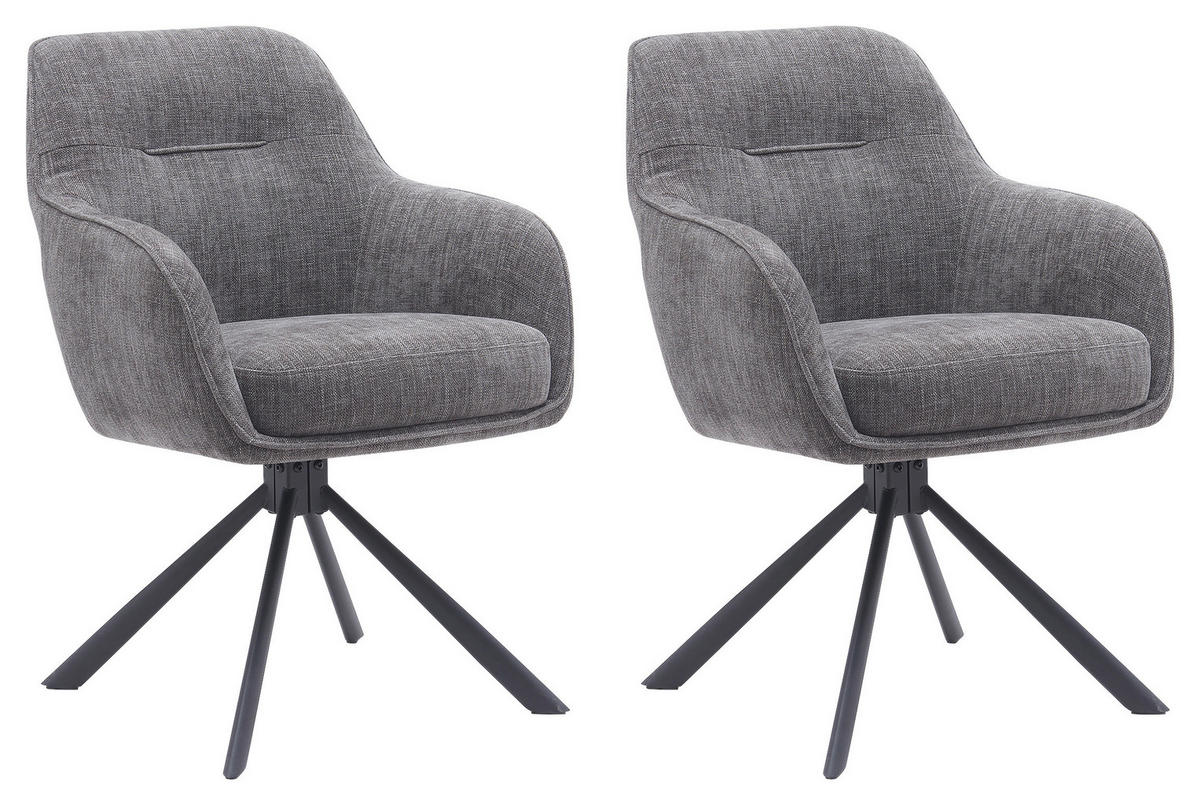 ARMLEHNSTUHL-SET 2 Stück Sitzfläche 360° drehbar, automatische Rückholfunktion, gepolsterte Armlehnen Chenille  - Graphitfarben/Schwarz, MODERN, Textil/Metall (59/87/65cm) - Livetastic