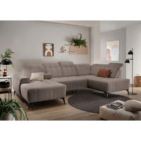 WOHNLANDSCHAFT SANO Graubraun Cord  - Graubraun/Schwarz, MODERN, Textil/Metall (180/337/200cm) - Livetastic