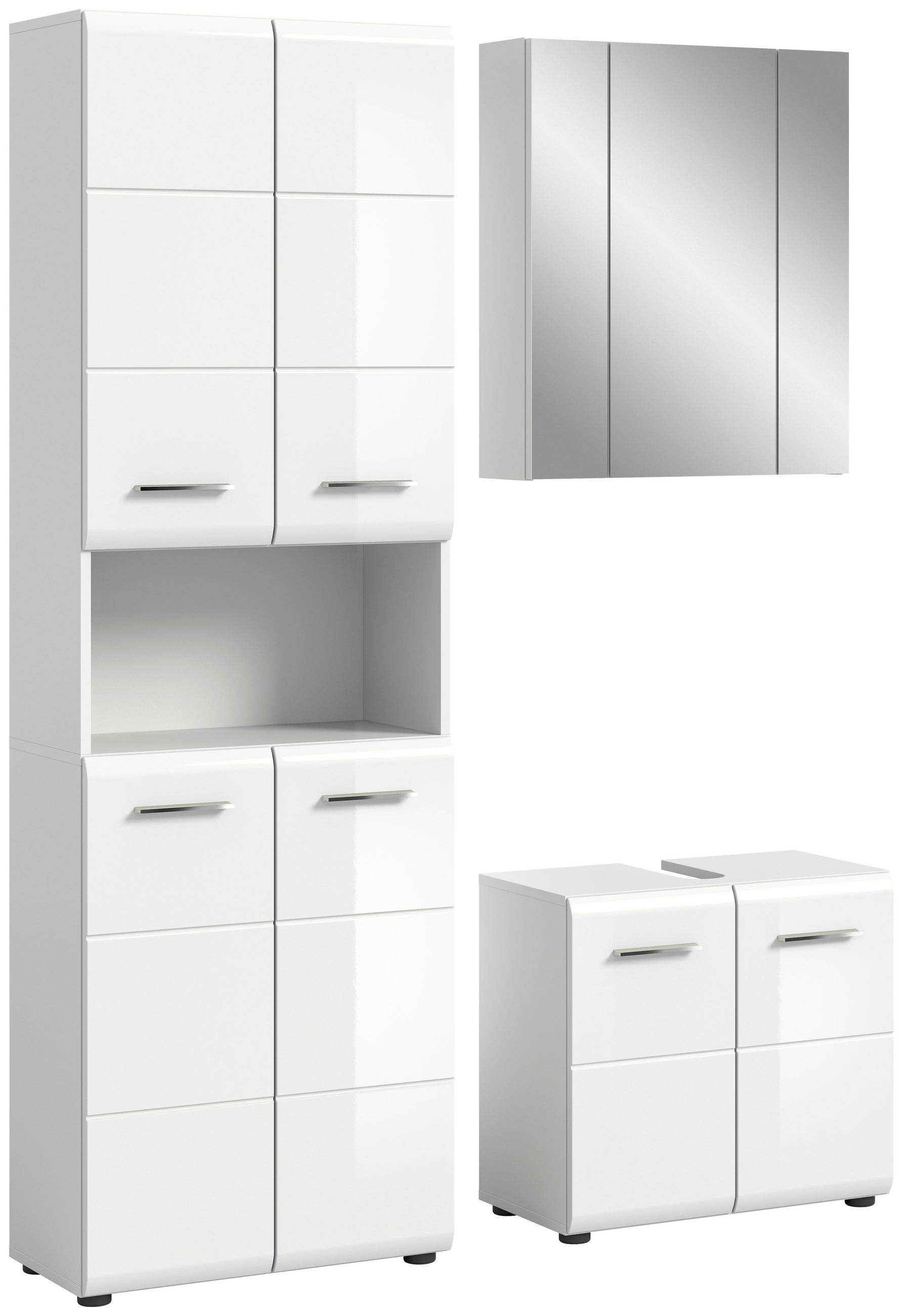BADEZIMMER 3-teilig  in 120 cm  - Weiß Hochglanz/Silberfarben, MODERN, Glas/Holzwerkstoff (120cm) - MID.YOU