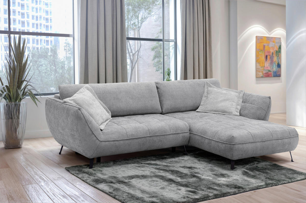 ECKSOFA in Struktur Grau  - Schwarz/Grau, Design, Textil/Metall (282/187cm) - Livetastic