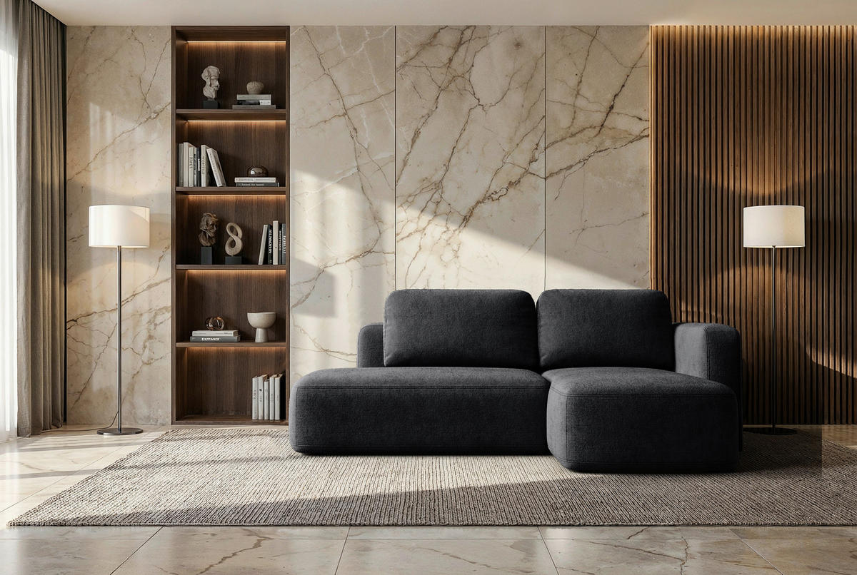 ECKSOFA Dunkelgrau Chenille Rückenkissen, Bettkasten, Schlaffunktion, Rücken echt, Liegefläche im Originalstoff  - Dunkelgrau/Schwarz, KONVENTIONELL, Kunststoff/Textil (244/160cm) - Milino