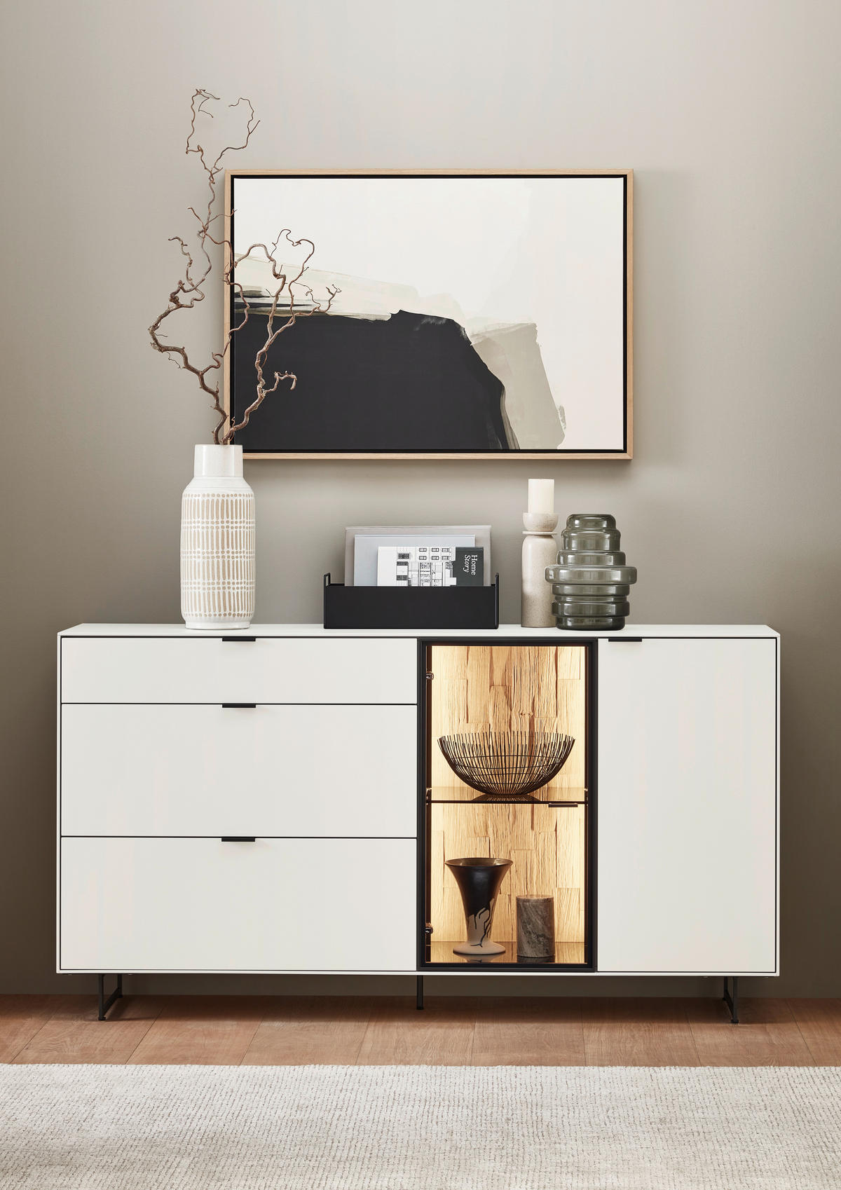 SIDEBOARD Weiss  181,9/87,9/45,2 cm  - Weiss/Schwarz, Design, Glas/Holz (181,9/87,9/45,2cm) - Dieter Knoll