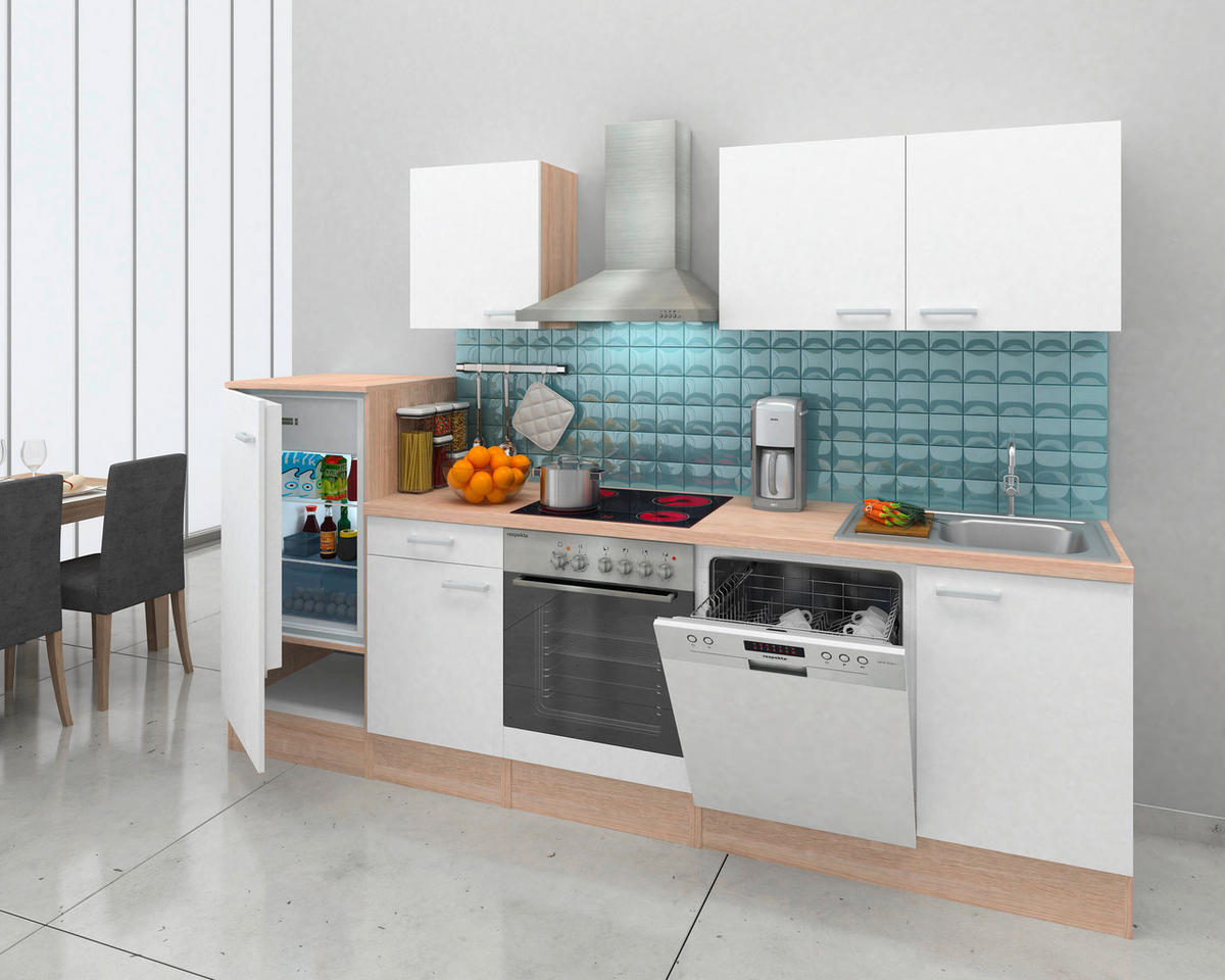 KÜCHENBLOCK 280 cm   in Weiss, Eichefarben  - Weiss/Eichefarben, Basics, Holzwerkstoff (280cm) - Respekta