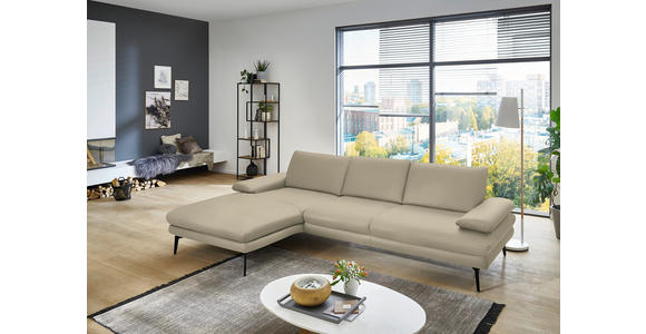 ECKSOFA in Echtleder Creme, Naturfarben 180/310 cm - Creme/Schwarz, Design, Leder/Metall (180/310cm) - Dieter Knoll