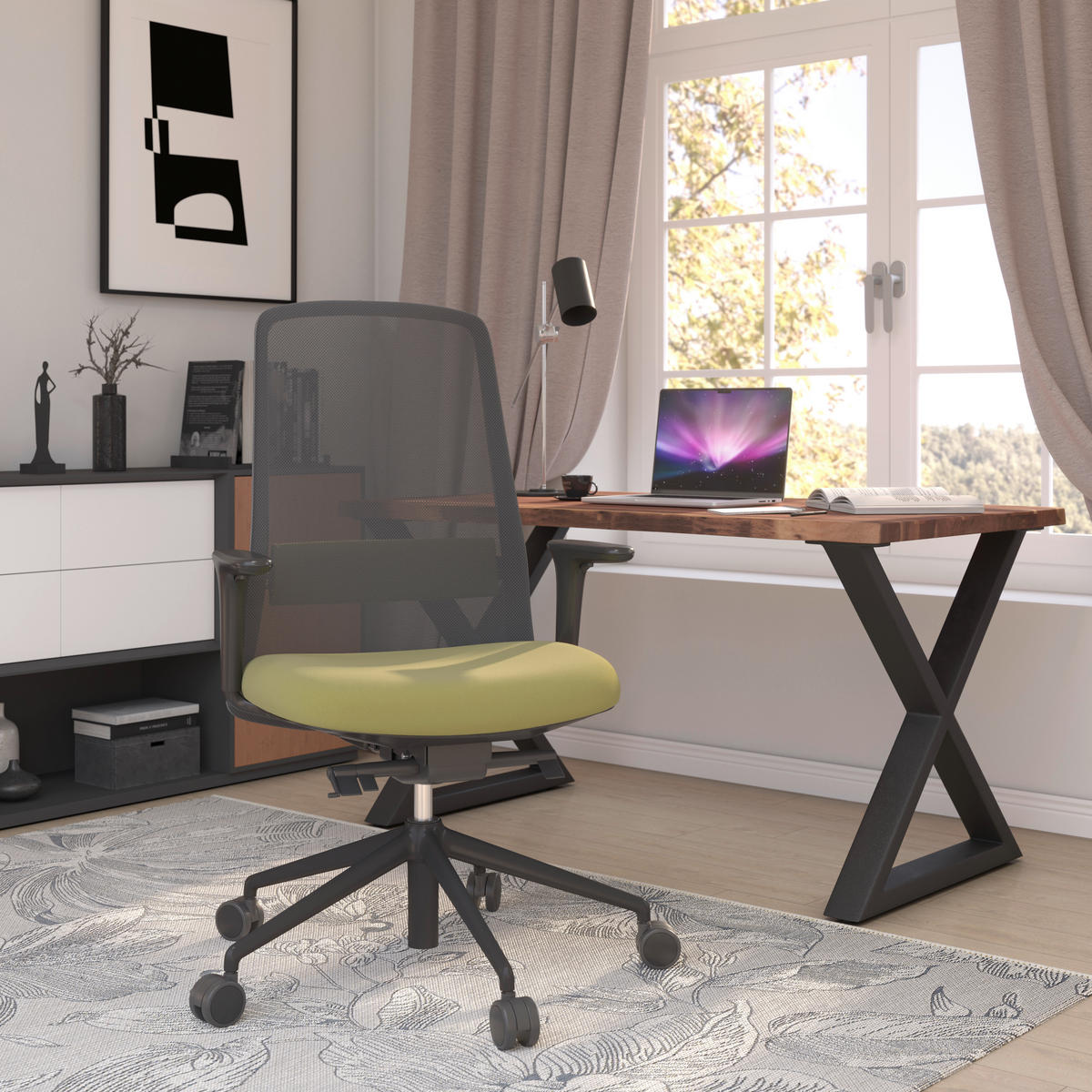 DREHSTUHL Netzbespannung, Webstoff Grün, Schwarz  - Schwarz/Grün, MODERN, Kunststoff/Textil (70/103-115/70cm)