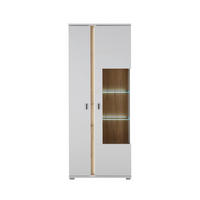 VITRINE in Eiche Wotan, Weiß  - Silberfarben/Eiche Wotan, Design, Glas/Holzwerkstoff (80/200/35cm) - MID.YOU