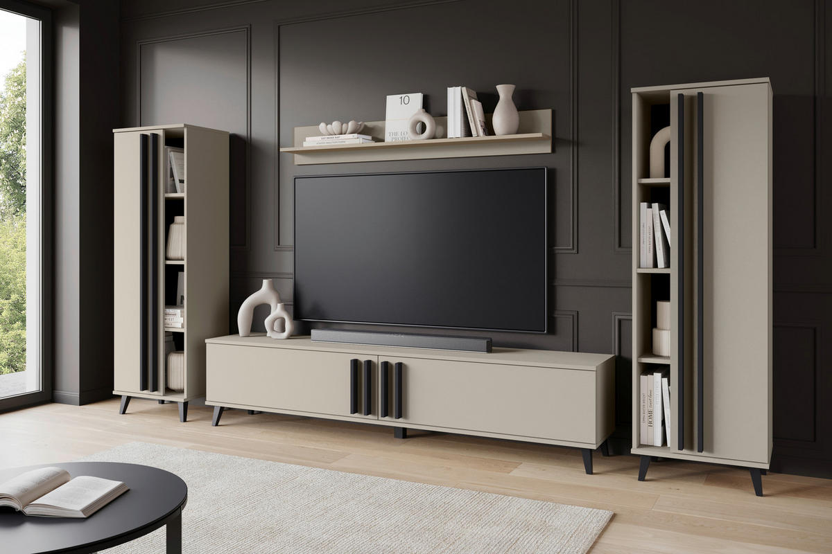 WOHNWAND 4-teilig  in Beige 270/140/33 cm  - Beige/Schwarz, Trend, Holzwerkstoff/Kunststoff (270/140/33cm)