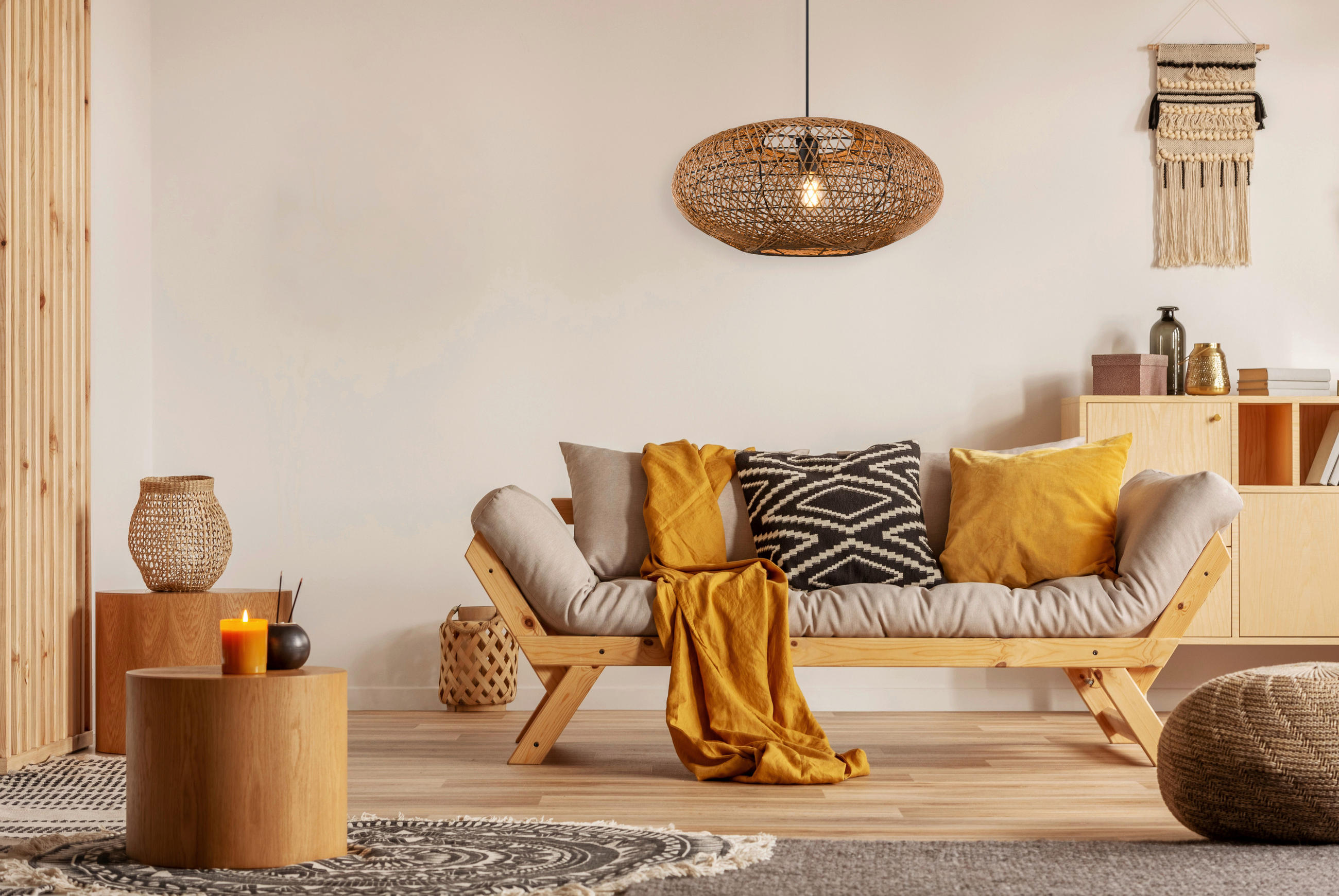 HÄNGELEUCHTE 52/150 cm  - Schwarz/Braun, Natur, Naturmaterialien/Metall (52/150cm) - Trio Leuchten