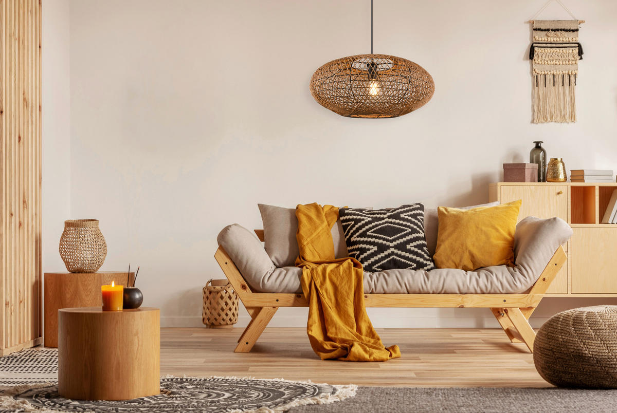 HÄNGELEUCHTE Hedda 52/150 cm   - Schwarz/Braun, Natur, Naturmaterialien/Metall (52/150cm) - Trio Leuchten