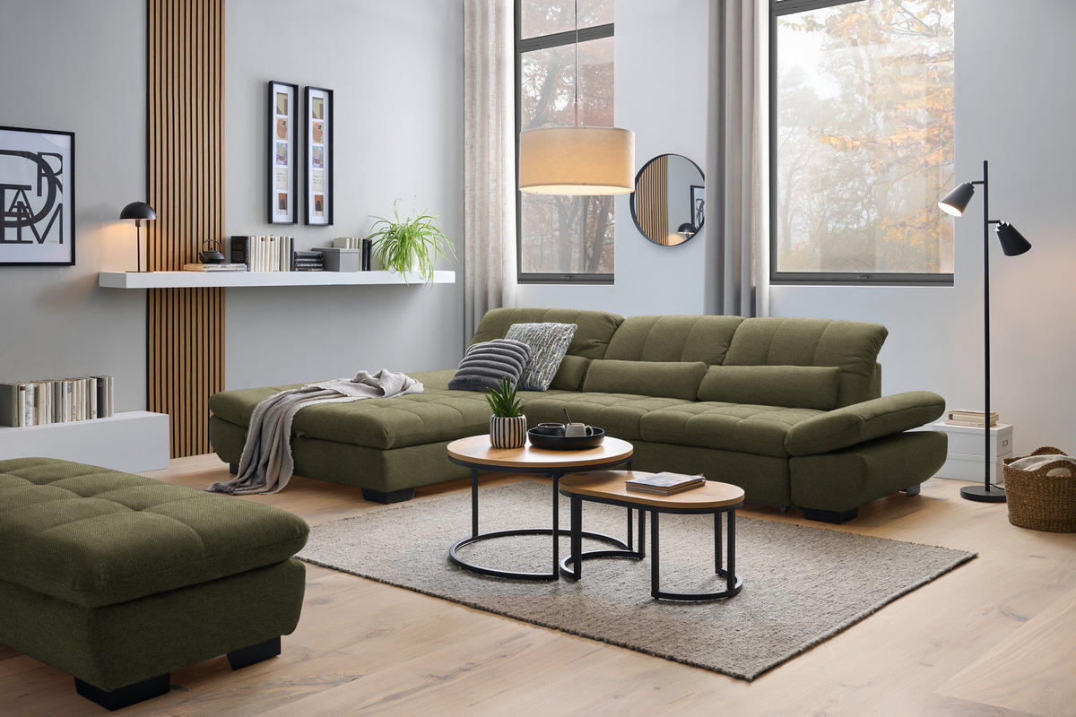 ECKSOFA Flachgewebe Grün  - Schwarz/Grün, Design, Textil/Metall (204/341cm) - Xora