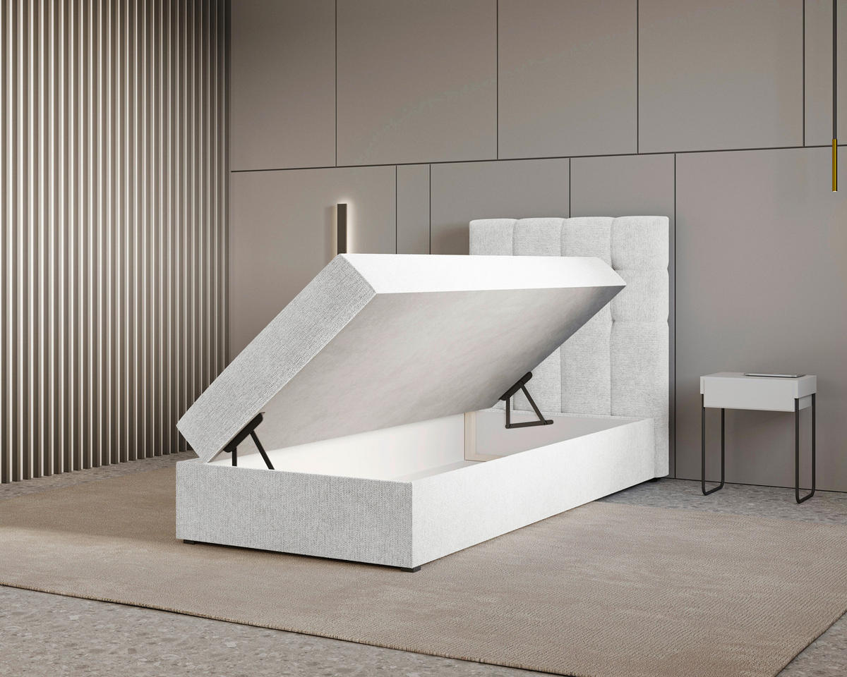 BOXBETT 90/200 cm,  in Weiß, Bettkasten, Topper,  - Schwarz/Weiß, MODERN, Holz/Kunststoff (90/200cm) - MID.YOU