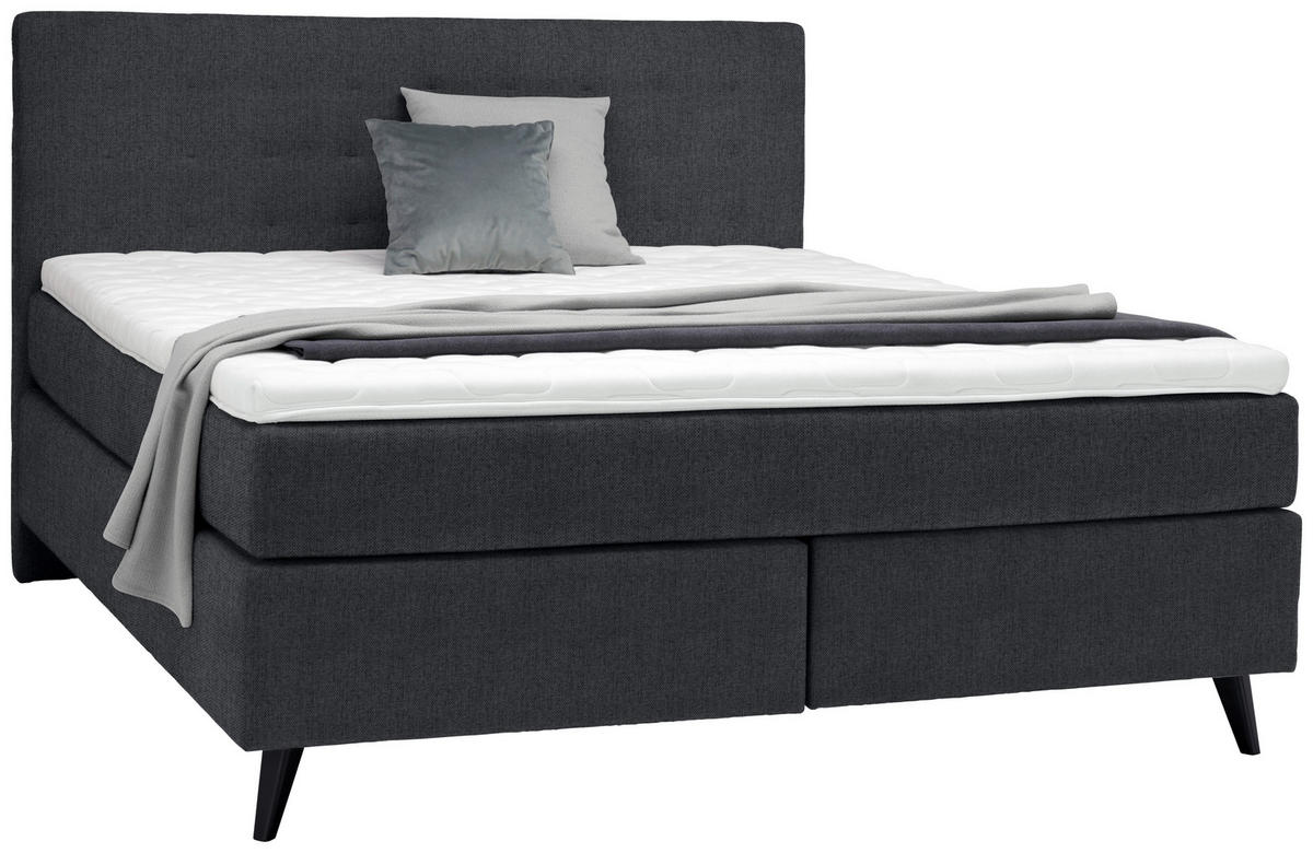 BOXSPRINGBETT 180/200 cm  in Anthrazit  - Anthrazit/Schwarz, KONVENTIONELL, Holz/Textil (180/200cm) - Voleo