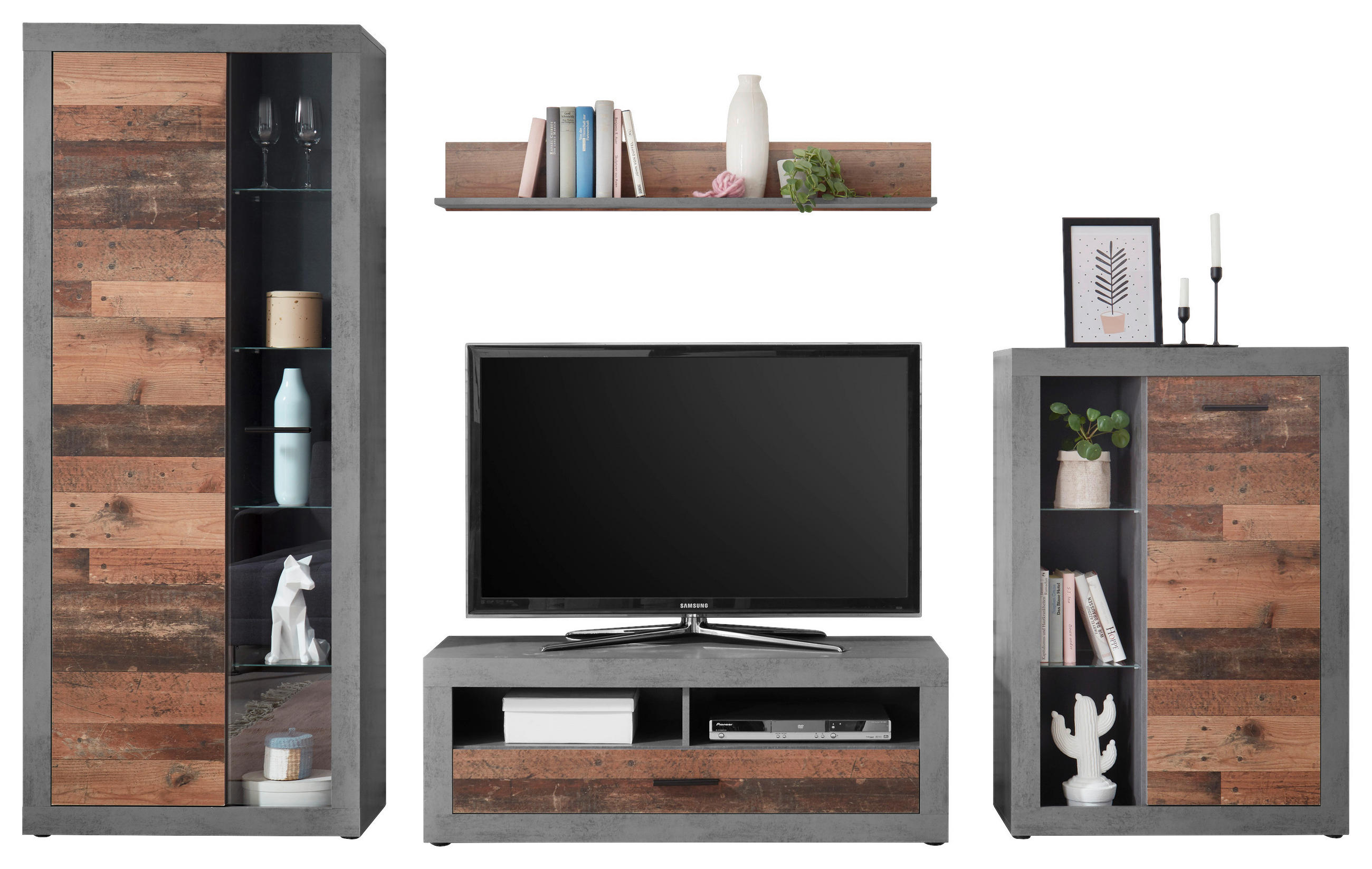 WOHNWAND  in Anthrazit, Braun  304/189/40 cm  - Anthrazit/Schwarz, Trend, Glas/Holzwerkstoff (304/189/40cm) - Ti'me