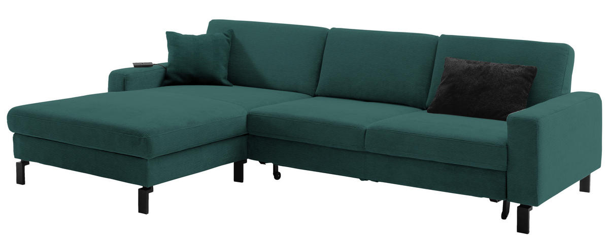 ECKSOFA in Cord Dunkelgrün  - Dunkelgrün/Schwarz, Design, Textil/Metall (185-209/298cm) - Pure Home Lifestyle