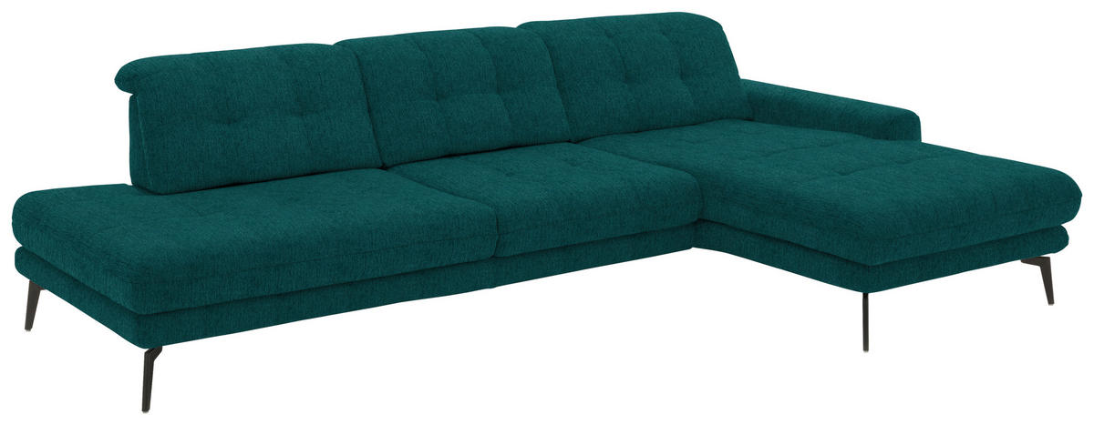 ECKSOFA in Flachgewebe Petrol  - Petrol/Schwarz, Design, Textil/Metall (309/190cm) - Beldomo Style