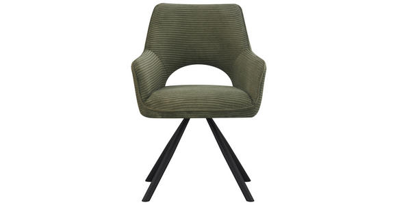 ARMLEHNSTUHL  inklusive Armlehnen, Sitzfläche 180° drehbar Cord  - Schwarz/Grün, Design, Textil/Metall (60/85/63cm) - Hom`in