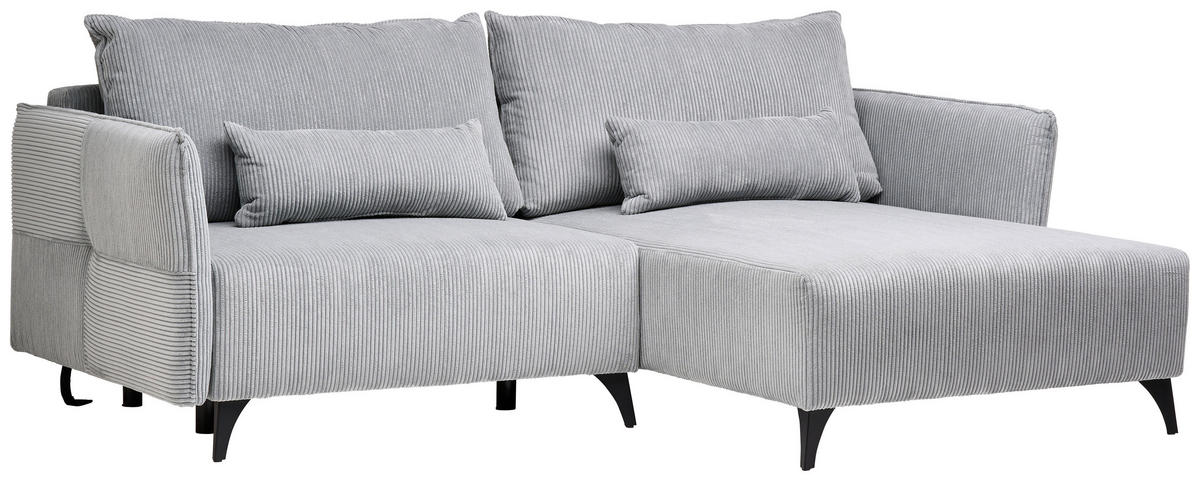 ECKSOFA Grau Cord  - Schwarz/Grau, Design, Textil/Metall (254/175cm) - Stylife