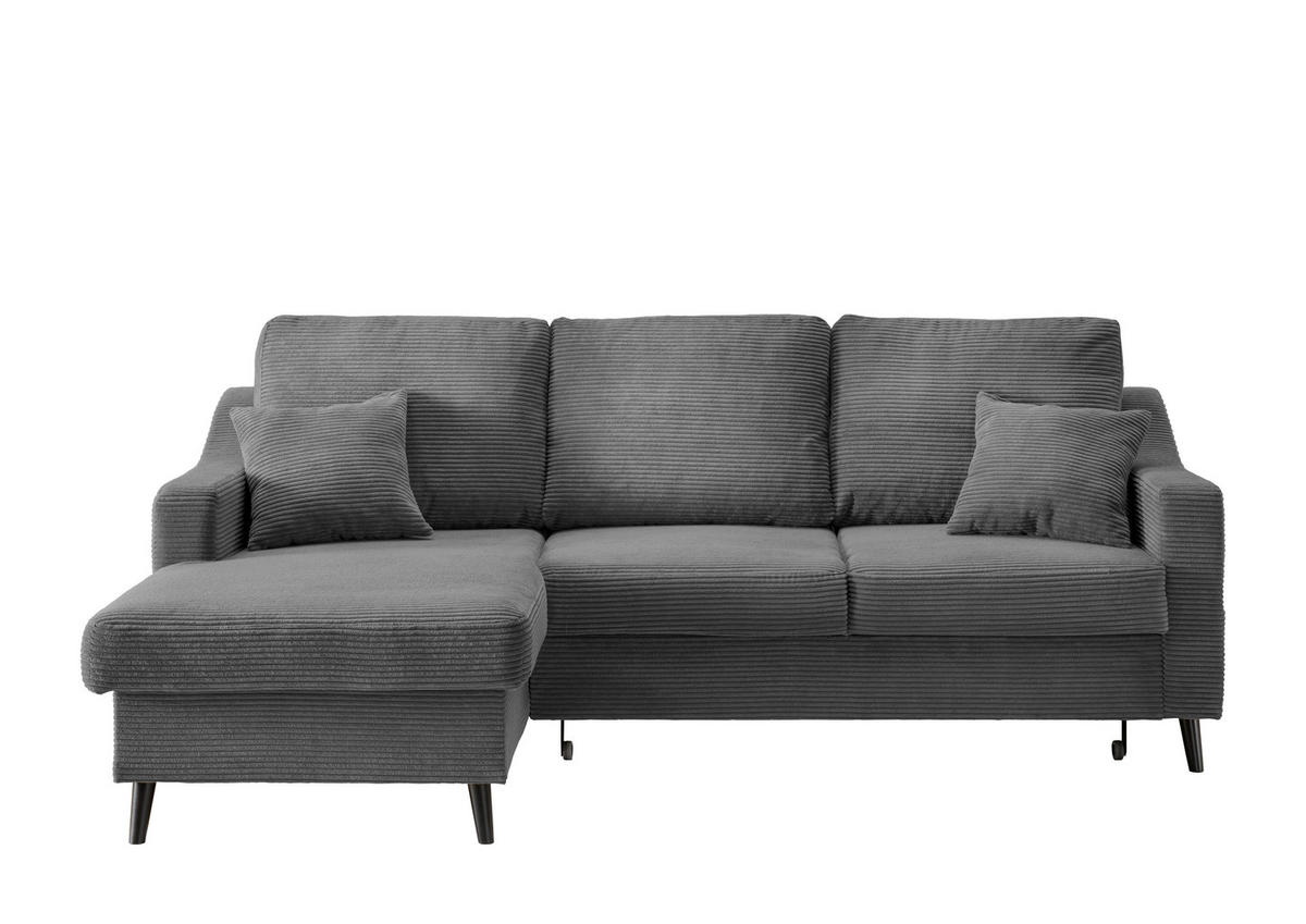 ECKSOFA Grau Cord  - Schwarz/Grau, Design, Holz/Textil (150/228cm) - P & B