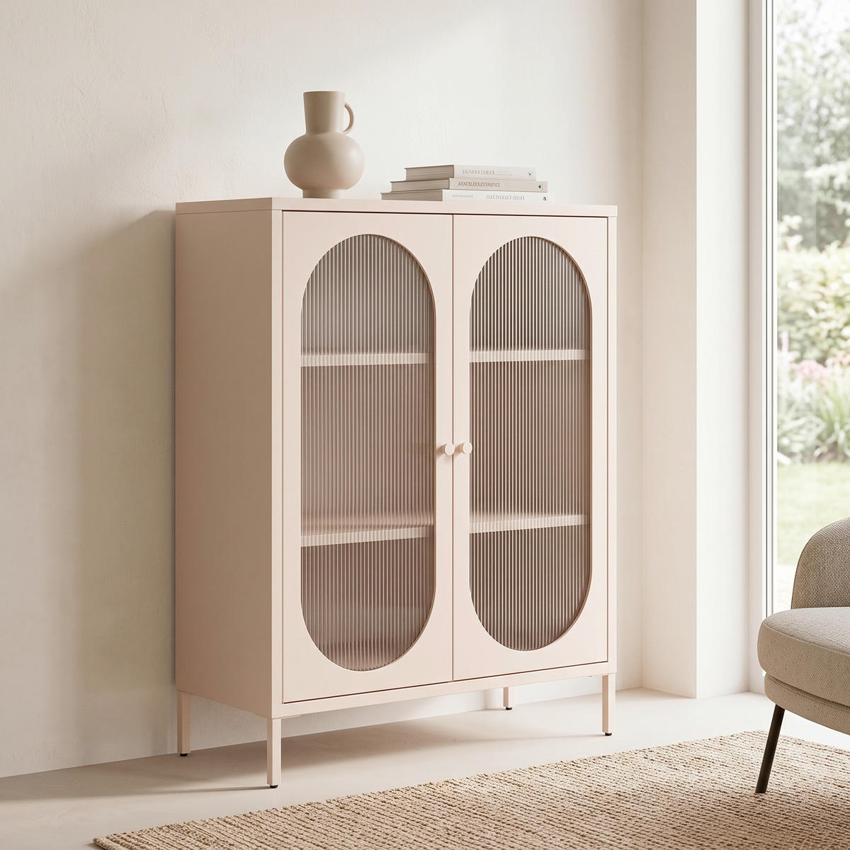 HIGHBOARD Luna  80/102/40 cm  - Creme, Design, Glas/Metall (80/102/40cm) - MID.YOU