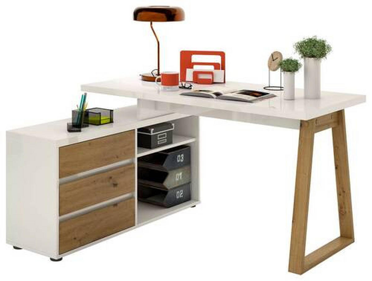 ROHOVÝ PÍSACÍ STÔL, biela, dub artisan, 135/120/75 cm - biela/dub artisan, Modern, kompozitné drevo (135/120/75cm) - Stylife